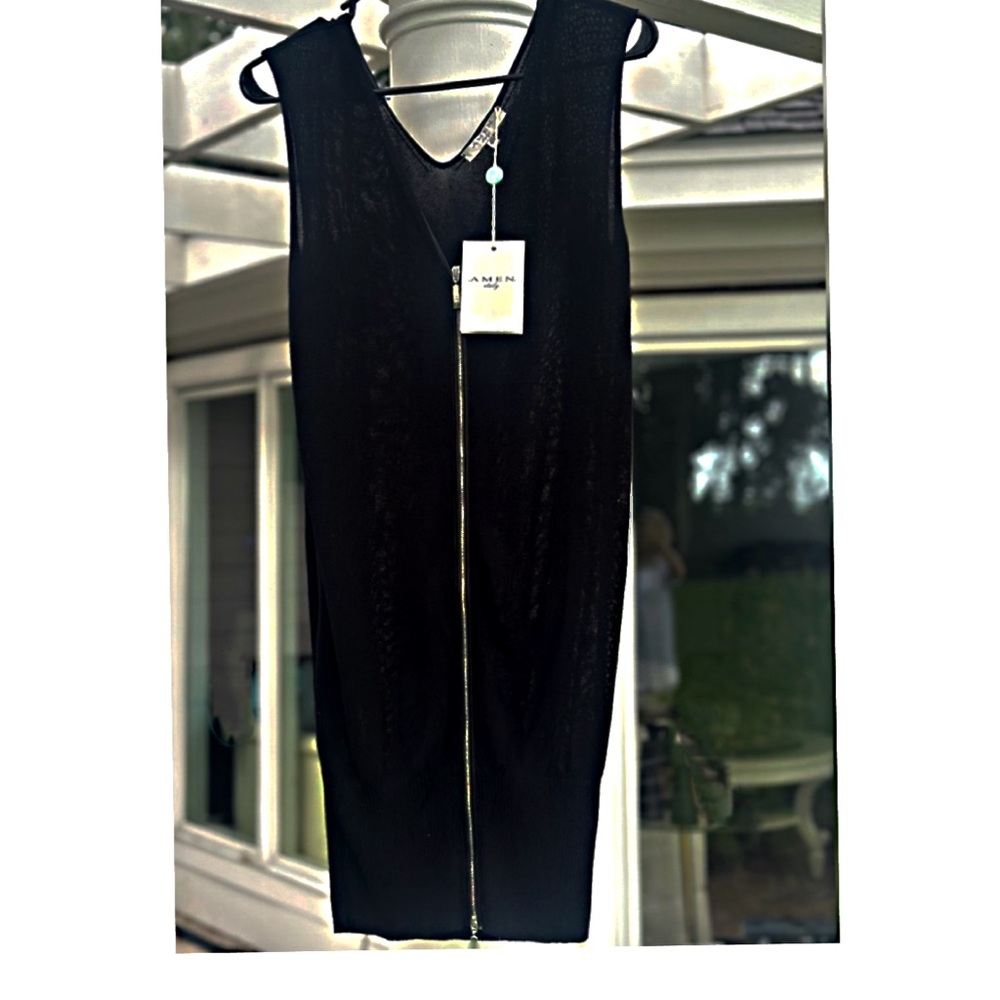 Amen Black Mesh Short Dress Double Zippers New with Tags Size 4 Italy